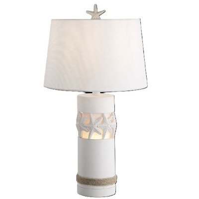 24" Distressed White Coastal Starfish Nightlight Table Lamp