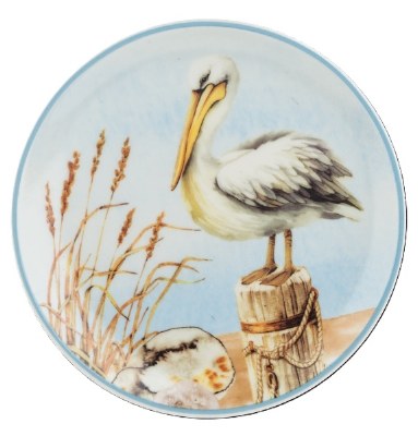 5" Round Coastal Ceramic Pelican Dish