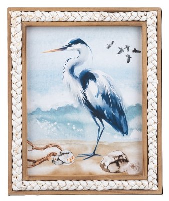 12" x 10" Blue Heron With Birds Coastal Print Framed