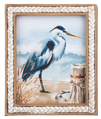 12" x 10" Blue Heron With a Piling Coastal Print Framed