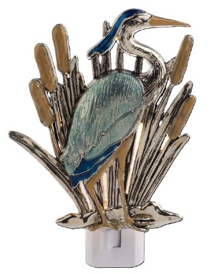 5" Silver and Blue Coastal Heron Night Light