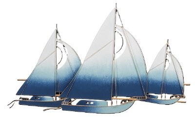 19" x 32" Blue Ombre Three Sailboats Coastal Metal Wall Art Plaque