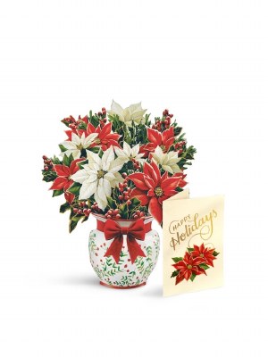 Mini Poinsettias In Vase Pop Up Card