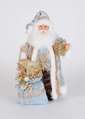 18" LED Light Blue and Silver Santa Claus Statue