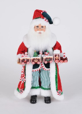 16" Red and Green Peppermint Train Santa Claus Statue