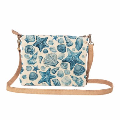 10" Blue Seashells Coastal Sling Purse