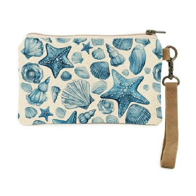 5" x 8" Blue Seashells Coastal Wristlet