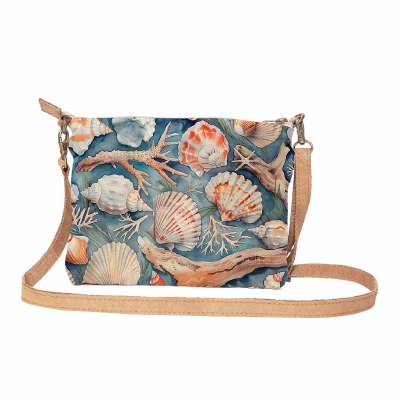 10" Multicolored Seashells Coastal Sling Purse