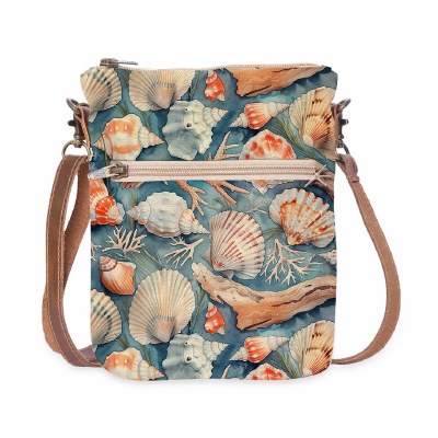9" x 8" Multicolored Seashells Coastal Slim Sling Purse