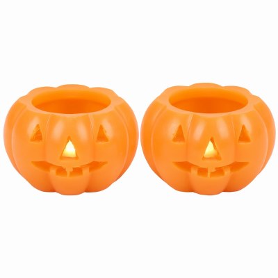Set of Two 4" LED Orange Jack O Lantern Candles