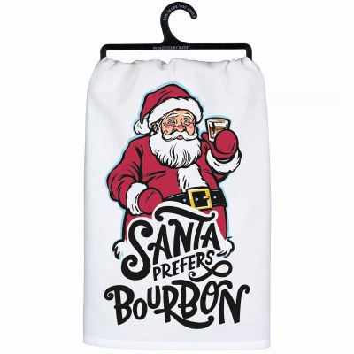 28" Sq "Santa Prefers Bourbon" Kitchen Towel