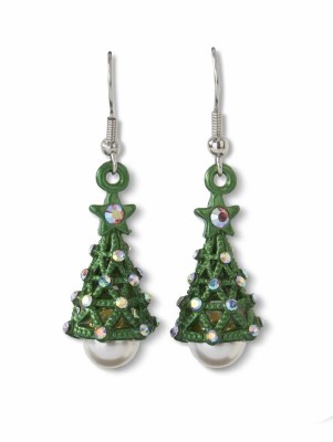 Green Bling Tree Earrings