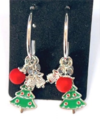 Red and Green Holiday Charm Hoop Earrings