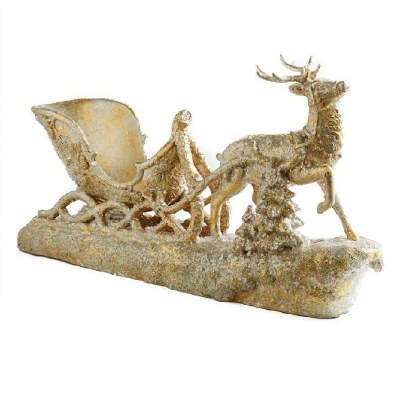 22" Polyresin Gold Reindeer With Sleigh