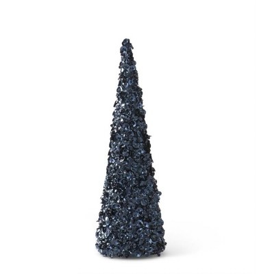 12" Dark Blue Beaded Cone Tree