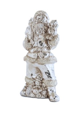 11" Antiqued Silver Santa With Toys
