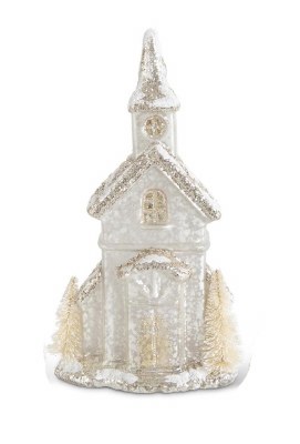 9" LED Antiqued Silver Two Peak Glass House