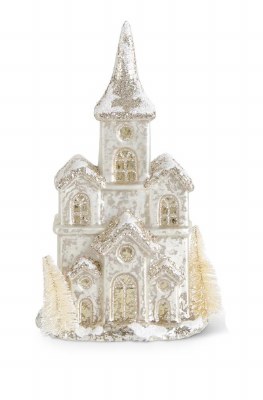 9" LED Antiqued Silver Five Peak Glass House