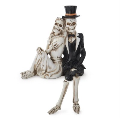 12" Bride and Groom Skeleton Couple Shelf Sitter