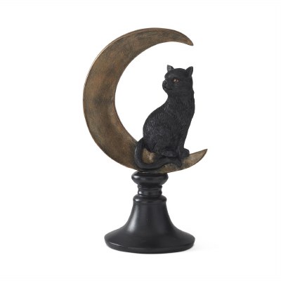 8.75" Black Cat on Moon Figurine