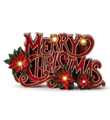6" LED Polyresin "Merry Christmas" Tabletop Sign