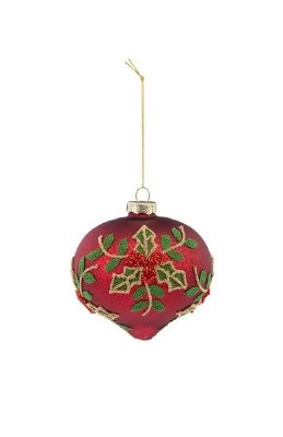 4" Red Holly Onion Glass Ornament