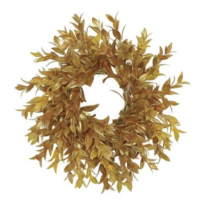 3" Faux Gold and Brown Ruscus Leaf Candle Ring