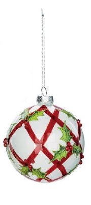 3" Holly Grid Ball Ornament