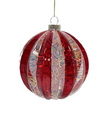 4.7" Red and White Stripe Glass Ornament
