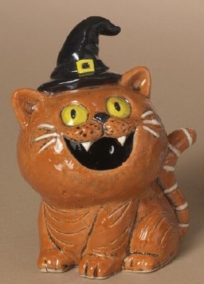 6" Orange Cat Wearing a Hat Ceramic Figurine