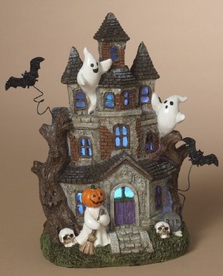 10" LED Two Ghosts on the Roof of a House Figurine