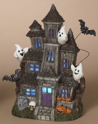 10" LED Three Ghosts on the Roof of a House Figurine