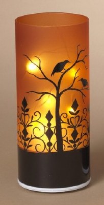 8" LED Orange Halloween Scene Cylinder