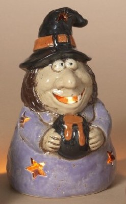 6" Purple Witch Ceramic Tealight Holder