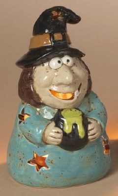 6" Turquoise Witch Ceramic Tealight Holder