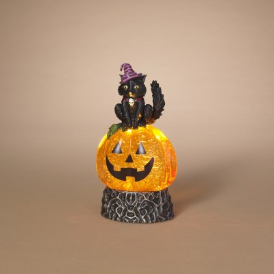 10" LED Cat on a Swirl Jack-O-Lantern Water Globe