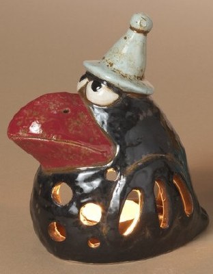 6" Raven Wearing a Blue Hat Ceramic Tealight Holder