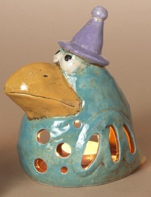 6" Raven Wearing a Purple Hat Ceramic Tealight Holder