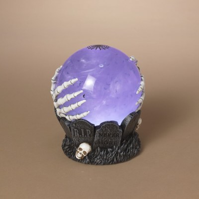 6" LED Skeleton Hands Around a Smokey Water Globe