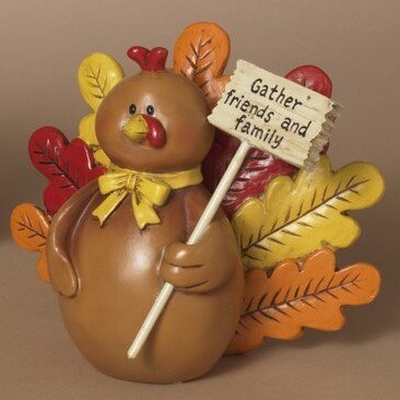 6" Turkey Holding a "Gather Friends and Family" Sign Polyresin Figurine