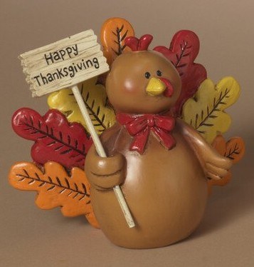 6" Turkey Holding a "Happy Thanksgiving" Sign Polyresin Figurine