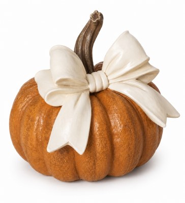 6" Orange Pumpkin With a Bow Polyresin Figurine