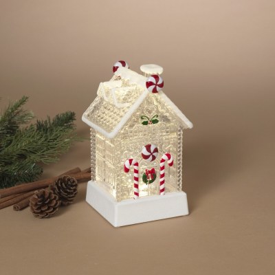 7" LED Candy cane House Glitter Swirl Lantern