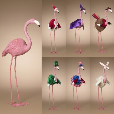 30" Flamingo With Six Holiday Outfits Statue