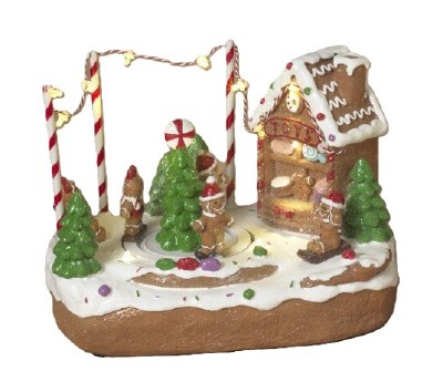 8" LED Gingerbread House With a large Chimney Scene