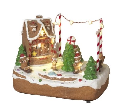 8" LED Gingerbread House With a Small Chimney Scene