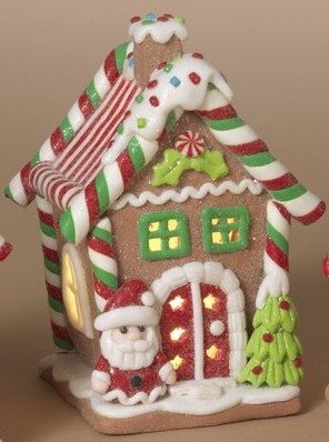 6" LED Santa Claus Outside a Gingerbread House Figurine