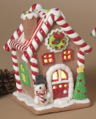 6" LED Snowman Outside a Gingerbread House Figurine