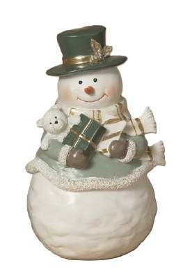 6.5" Polyresin Green and White Snowman With Bear