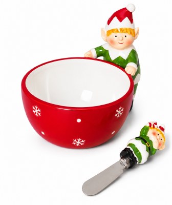 6" Elf Ceramic Dip Bowl With a Spreader